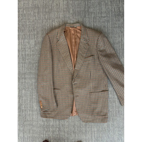 Lanvin Other - Lanvin Paris Mens Vintage Houndstooth Wool Blazer Sport Coat Brown Tan Size 54
